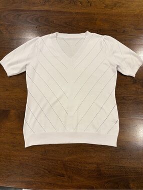 White V-Neck Short Sleeve Lightweight Summer Sweater